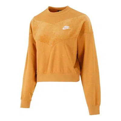 Nike (wmns)  As  Sportswear Hrtg Crew Velour Plus Fleece Round-neck Swea Orange In Brown