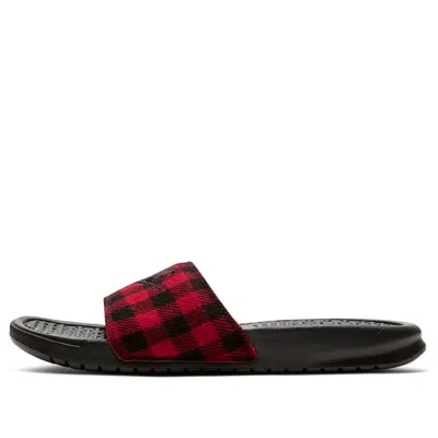 Nike (wmns)  Benassi Jdi Se Plaid Splicing Red Black Slippers 'red Black'