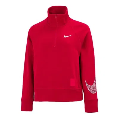 Nike (wmns)  Cny New Year's Edition Casual Sports Solid Color Half Zipper Stand Collar Hoodie Jacket  In Red