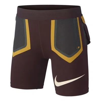 Nike (wmns)  Colorblock Pocket Sports Gym Shorts Brown 'deep Burgundy Dk Smoke Grey Gold Dart'