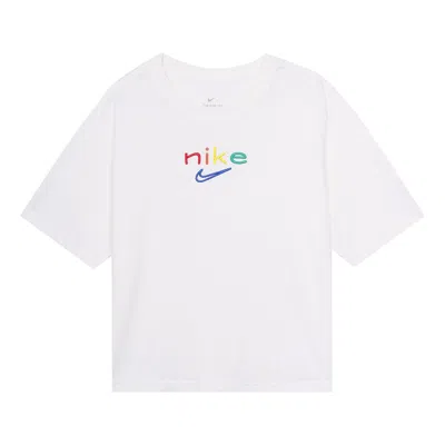 Nike (wmns)  Dri-fit Boxy Rainbow Embroidery Logo Short Sleeve White