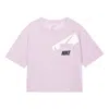 Nike (wmns)  Dri-fit Loose Round Neck Alphabet Short Sleeve Pink Red In Purple