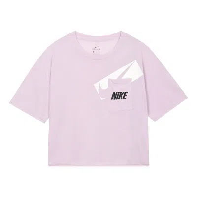 Nike (wmns)  Dri-fit Loose Round Neck Alphabet Short Sleeve Pink Red In Purple