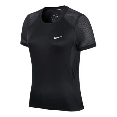 Nike (wmns)  Dri-fit Miler Training Sports Splicing Mesh Breathable Quick Dry Short Sleeve Black