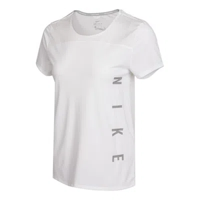 Nike (wmns)  Dri-fit Reflective Logo Printing Quick Dry Breathable Sports Short Sleeve White T-shirt