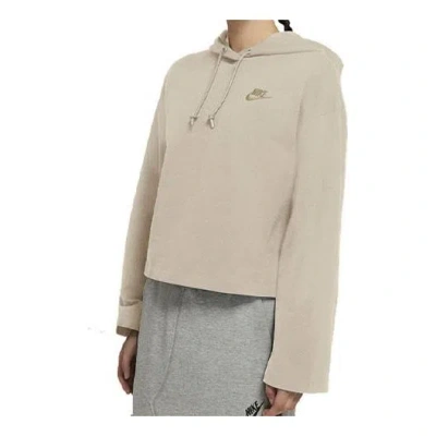 Nike (wmns)  Embroidered Logo Loose Casual Short Knit Hoodie Yellow In Neutral
