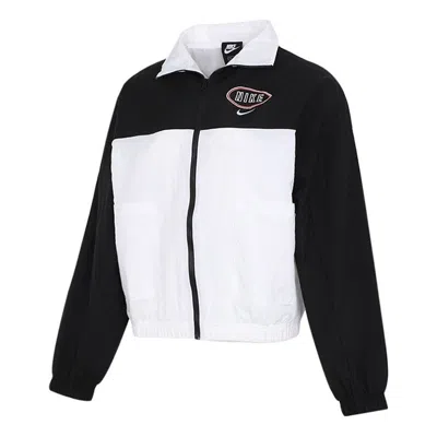Nike (wmns)  Embroidery Logo Stand Collar Jacket White In Black