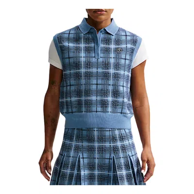 Nike (wmns)  Fairway Fresh Plaid Sweater Vest 'work Blue White' In Work Blue/white