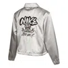 Nike (wmns)  Graffiti Embroidered Woven Sports Lapel Jacket Silver In Gray