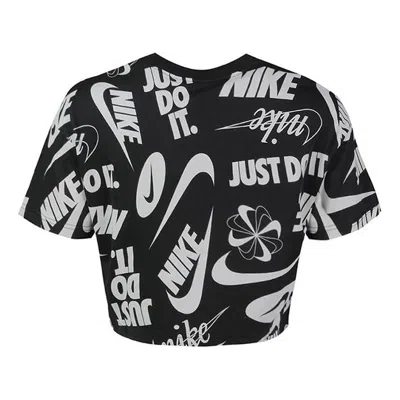 Nike (wmns)  Just Do It Full Print Logo Short Sleeve 'black Grey' In Multi