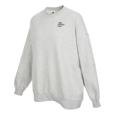 Nike (wmns)  Logo Alphabet Embroidered Loose Fleece Lined Round Neck Pullover Gray Hoodie