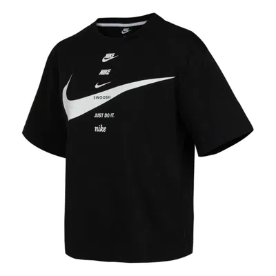 Nike (wmns)  Logo Printing Loose Round Neck Short Sleeve Black
