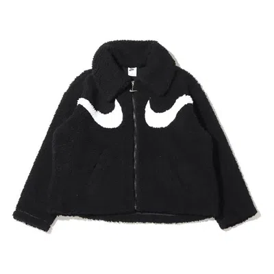 Nike (wmns)  Logo Printing Solid Color Athleisure Casual Sports Lamb's Wool Black Jacket