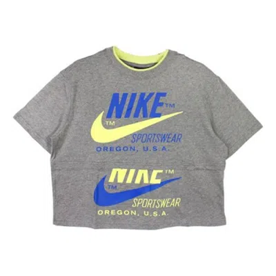 Nike (wmns)  Logo Splicing Casual Short Sleeve 'gray'