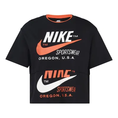 Nike (wmns)  Logo Splicing Short Sleeve Asia Edition 'black'