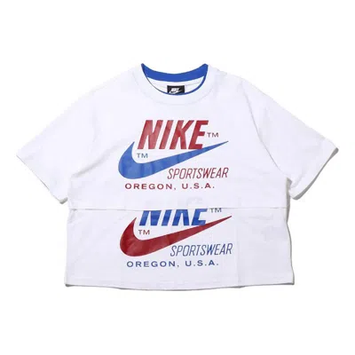 NIKE (WMNS) NIKE LOGO SPLICING SHORT SLEEVE US EDITION WHITE