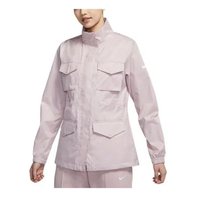 Nike (wmns)  Multiple Pockets Stand Collar Solid Color Woven Champagne Color Jacket In Purple