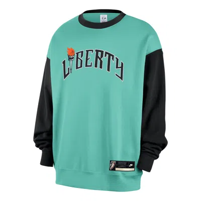 Nike (wmns)  New York Liberty Court Origins Wnba Fleece Crew-neck Sweatshirt 'mint Black' In Gray