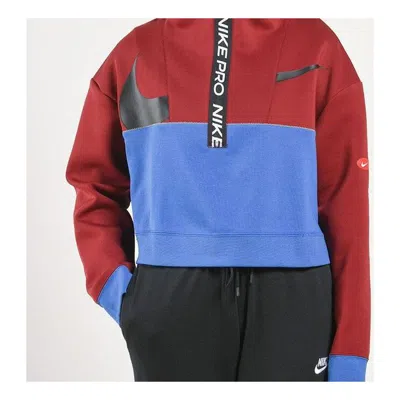 Nike (wmns)  Pro Get Fit Dri-fit Knit Colorblock Splicing Half Zipper Stand Collar Pullover 'red Blue