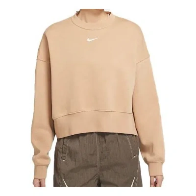 Nike (wmns)  Short Solid Color Logo Printing Round Neck Pullover Yellow Hoodie In Neutral