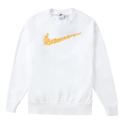 Nike (wmns)  Solid Color Flower Logo Casual Round Neck Pullover White Hoodie