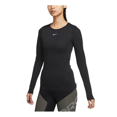 Nike (wmns)  Solid Color Round Neck Slim Fit Long Sleeves Black Gym Clothes