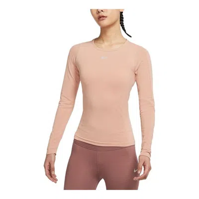 Nike (wmns)  Solid Color Round Neck Slim Fit Long Sleeves Pink Gym Clothes