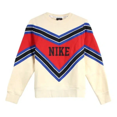 Nike (wmns)  Splicing Fleece Lined Knit Round Neck Pullover 'beige Red' In Multi