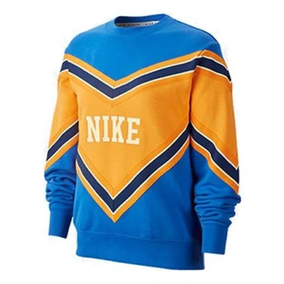 Nike (wmns)  Splicing Fleece Lined Knit Round Neck Pullover 'blue Orange'