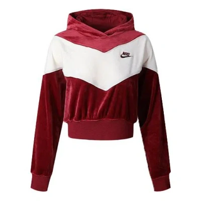 Nike (wmns)  Splicing Hooded Knitting Short Sweatshirt Red In Burgundy