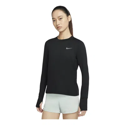 Nike (wmns)  Sports Running Round Neck Solid Color Long Sleeves Black T-shirt