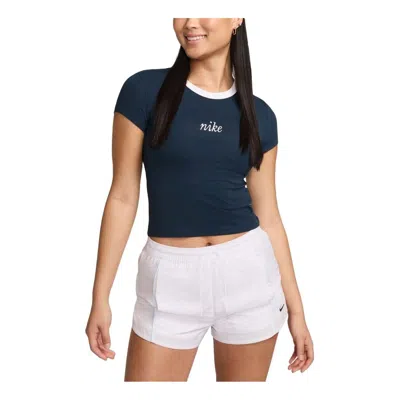 Nike (wmns)  Sportswear Chill Knit Crop T-shirt Asia Sizing 'navy White' In Blue