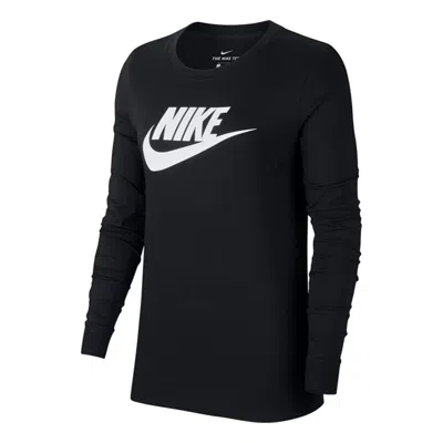 Nike (wmns)  Sportswear Classic Logo Printing Round Neck Long Sleeves Black T-shirt