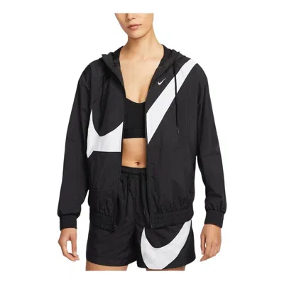 Nike (wmns)  Sportswear Classic Loose Uv Protection Full Zip Logo Jacket Asia Sizing 'black White'