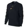 Nike (wmns)  Sportswear Embroidered Small Logo Fleece Lined Stay Warm Round Neck Pullover Hoodie Blac In Blue