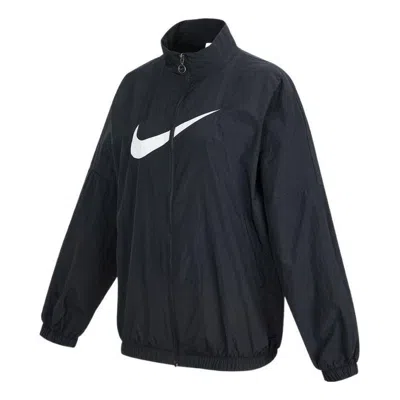 Nike (wmns)  Sportswear Essential Logo Pattern Wrinkled Woven Loose Stand Collar Jacket Black