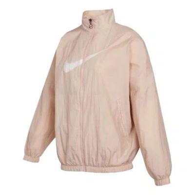 Nike (wmns)  Sportswear Essential Logo Pattern Wrinkled Woven Loose Stand Collar Jacket Pink