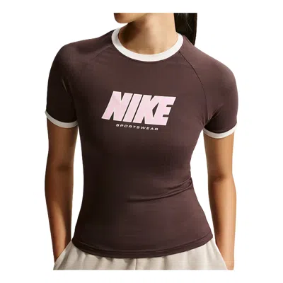 Nike (wmns)  Sportswear Fitted T-shirt 'baroque Brown Sail' In Burgundy