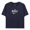 Nike (wmns)  Sportswear Flowers Embroidered Sports Short Sleeve Dark Blue T-shirt In Blue