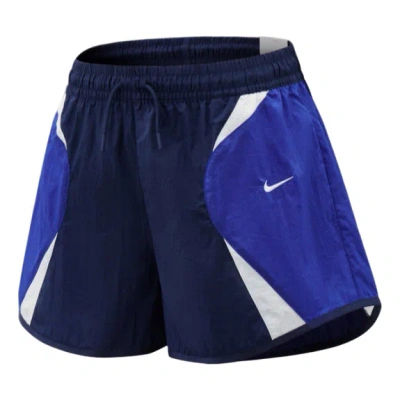 Nike (wmns)  Sportswear Loose Mid-rise Track Shorts Asia Sizing 'midnight Navy Old Royal White' In Blue