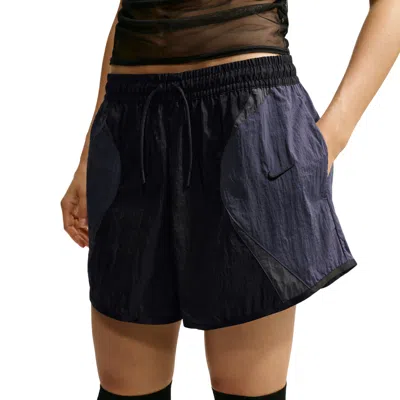Nike (wmns)  Sportswear Loose Mid-rise Track Shorts 'black Gridiron Anthracite' In Blue