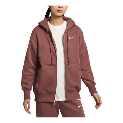 Nike (wmns)  Sportswear Phoenix Fleece Oversized Full-zip Hoodie Asia Sizing 'red Sepia' In Brown