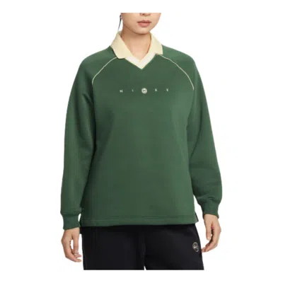 Nike (wmns)  Sportswear Phoenix Fleece Oversized Graphic Polo Top 'fir Alabaster' In Green