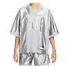 Nike (wmns)  Sportswear Street Oversized Graphic Jersey Top Asia Sizing 'smoke Grey Barely Volt' In Silver