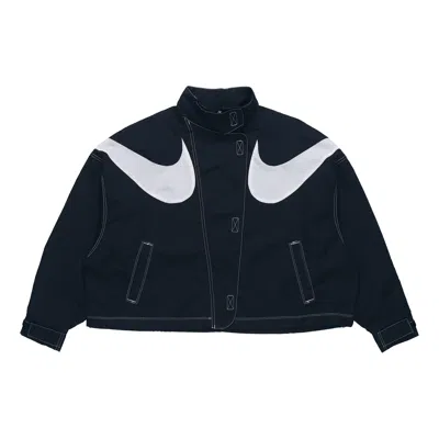 Nike (wmns)  Sportswear Swoosh Sports Stand Collar Woven Jacket Autumn Black In Blue