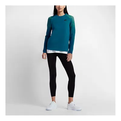 Nike (wmns)  Sportswear Tech Fleece Crew 'green Abyss Black' In Blue