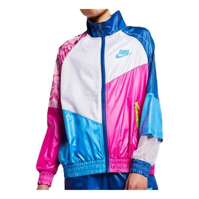 Nike (wmns)  Sportswear Woven Jacket White/pink/blue Colorblock In Multi