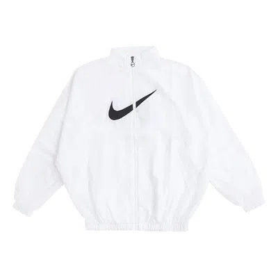 Nike (wmns)  Ss22 Sportswear Essential Logo Pattern Wrinkled Woven Loose Stand Collar Jacket White