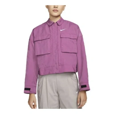 Nike (wmns)  Ss22 Sportswear Essential Woven Lapel Long Sleeves Jacket Wine Red In Purple