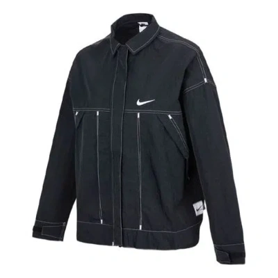 Nike (wmns)  Ss22 Sportswear Swoosh Back Logo Printing Woven Jacket Autumn Black